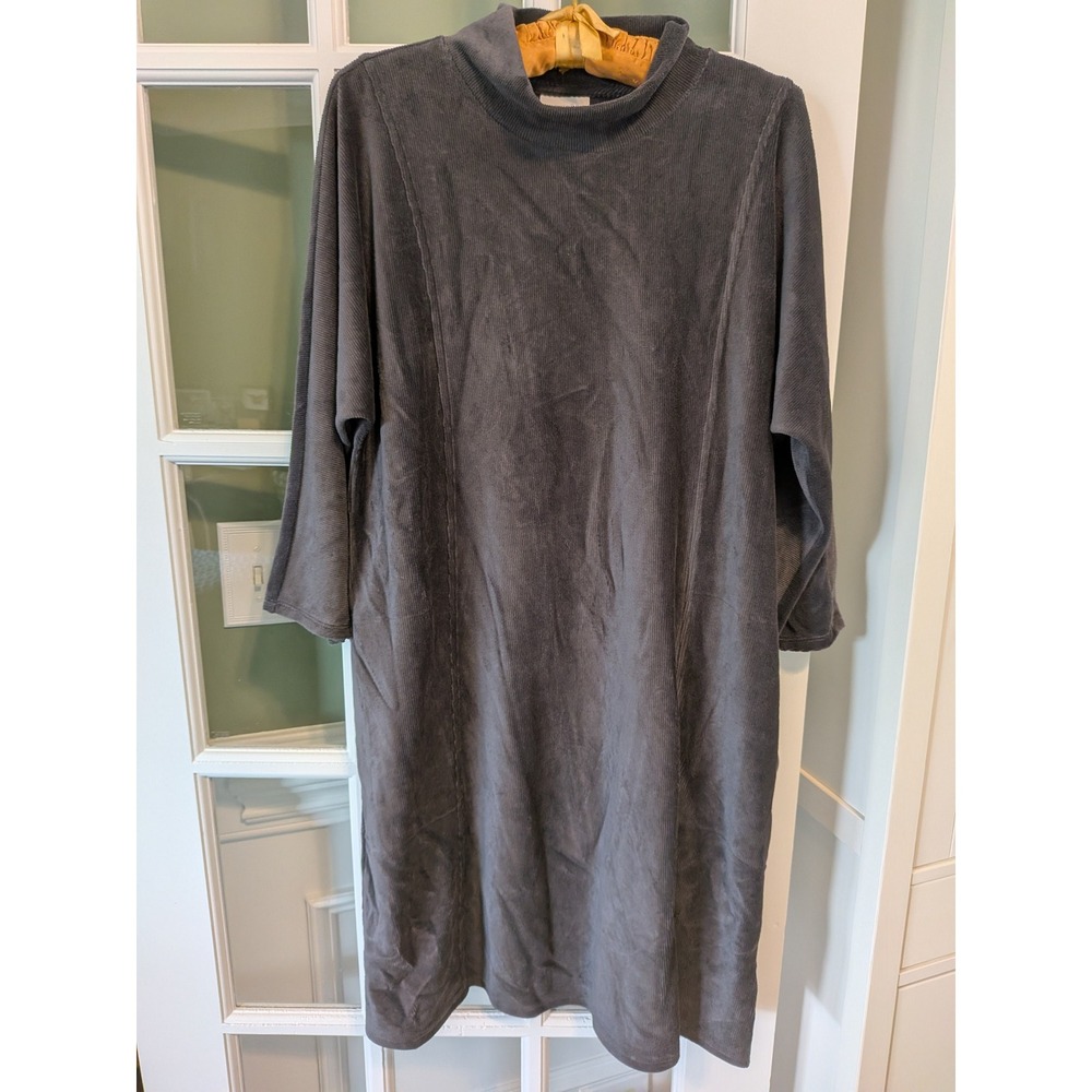 Pure Jill J.Jill Corduroy Velour Mock Neck Pocket Dress Onyx Gray Large NWT